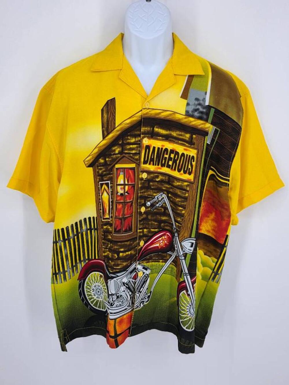 J/E/T STRTWR Motorcycle Shirt Mens Medium M Dangerous Chopper All Over Print VTG